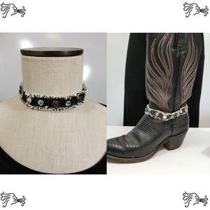 Black Denim Boot Rivet Rhinestone Choker